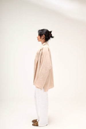 Raw-Hem Linen Kimono in Beige