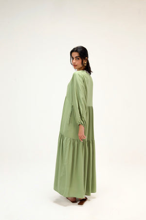 Flowy Gathered Dress in Apple Green
