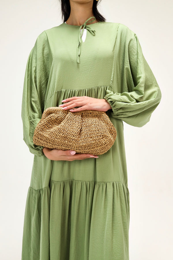 Raffia Clutch in Camel