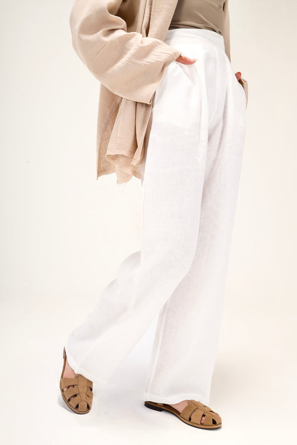 Tapered Linen Pants in White