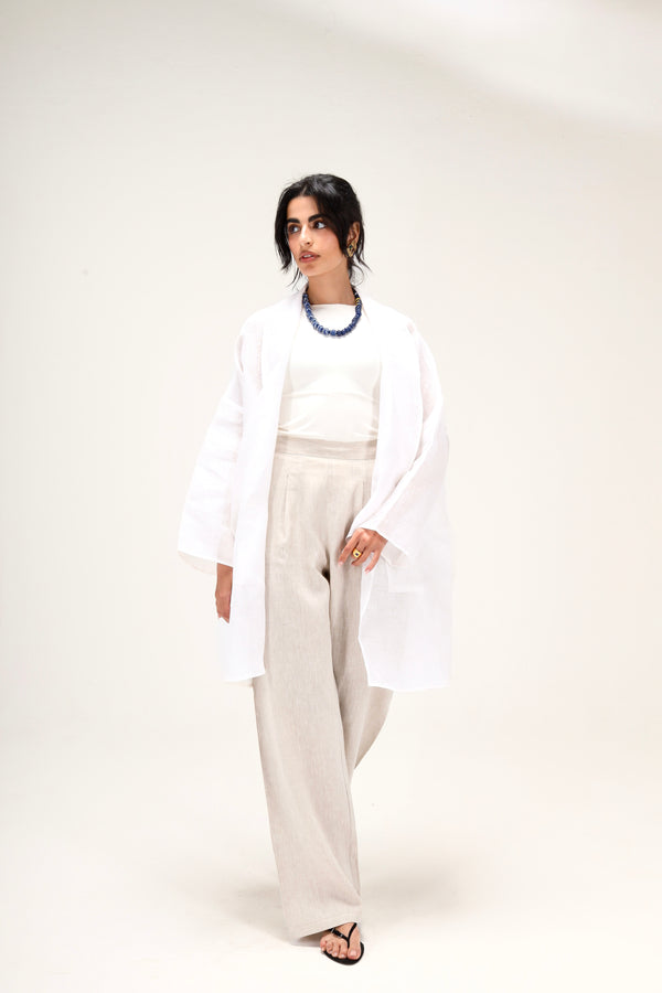 Tapered Linen Pants in Beige