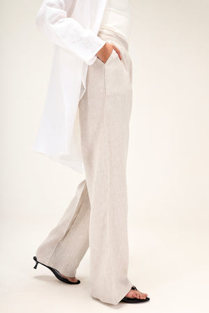 Tapered Linen Pants in Beige