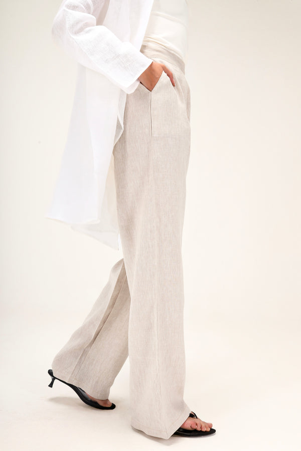 Tapered Linen Pants in Beige