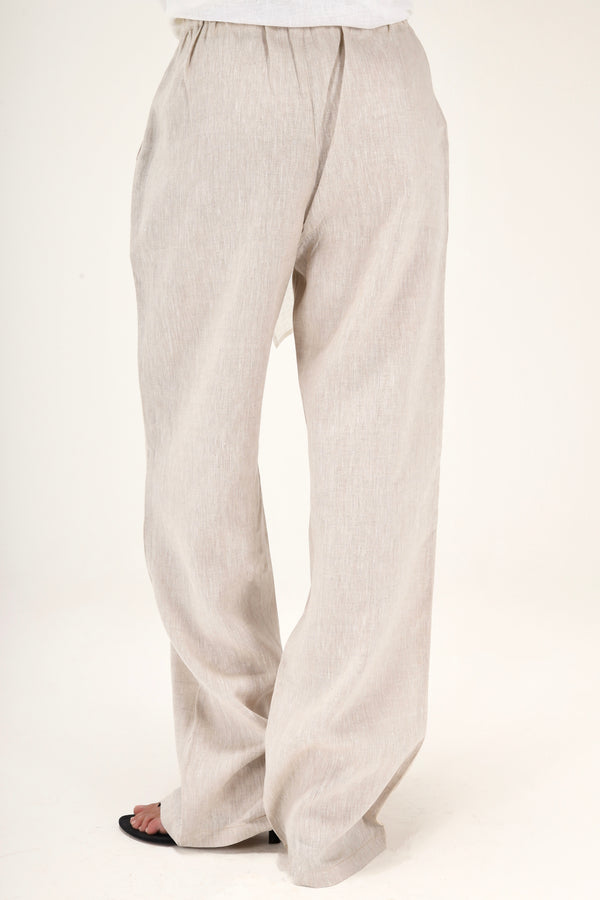 Tapered Linen Pants in Beige