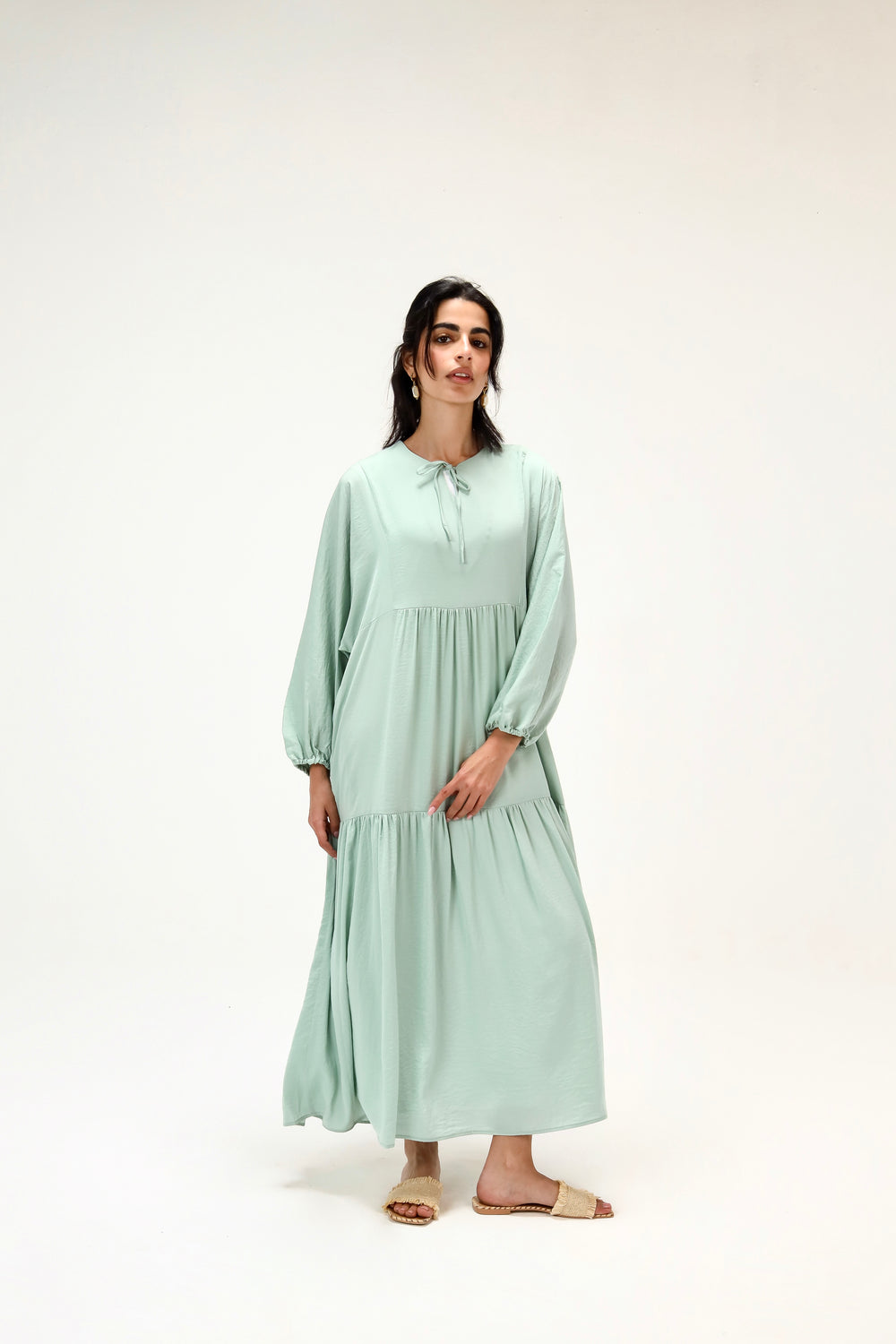 Flowy Gathered Dress in Mint