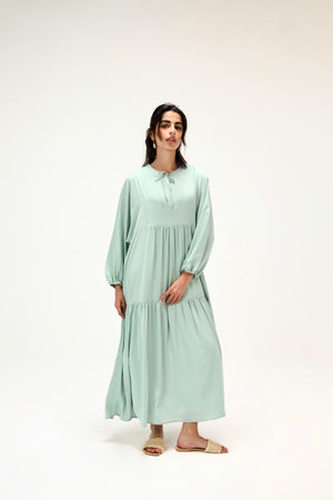 Flowy Gathered Dress in Mint