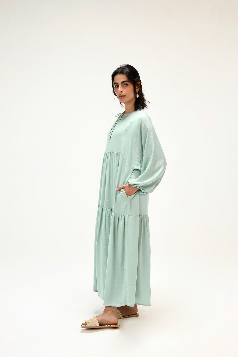 Flowy Gathered Dress in Mint