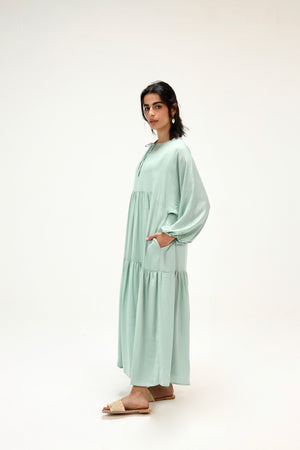 Flowy Gathered Dress in Mint
