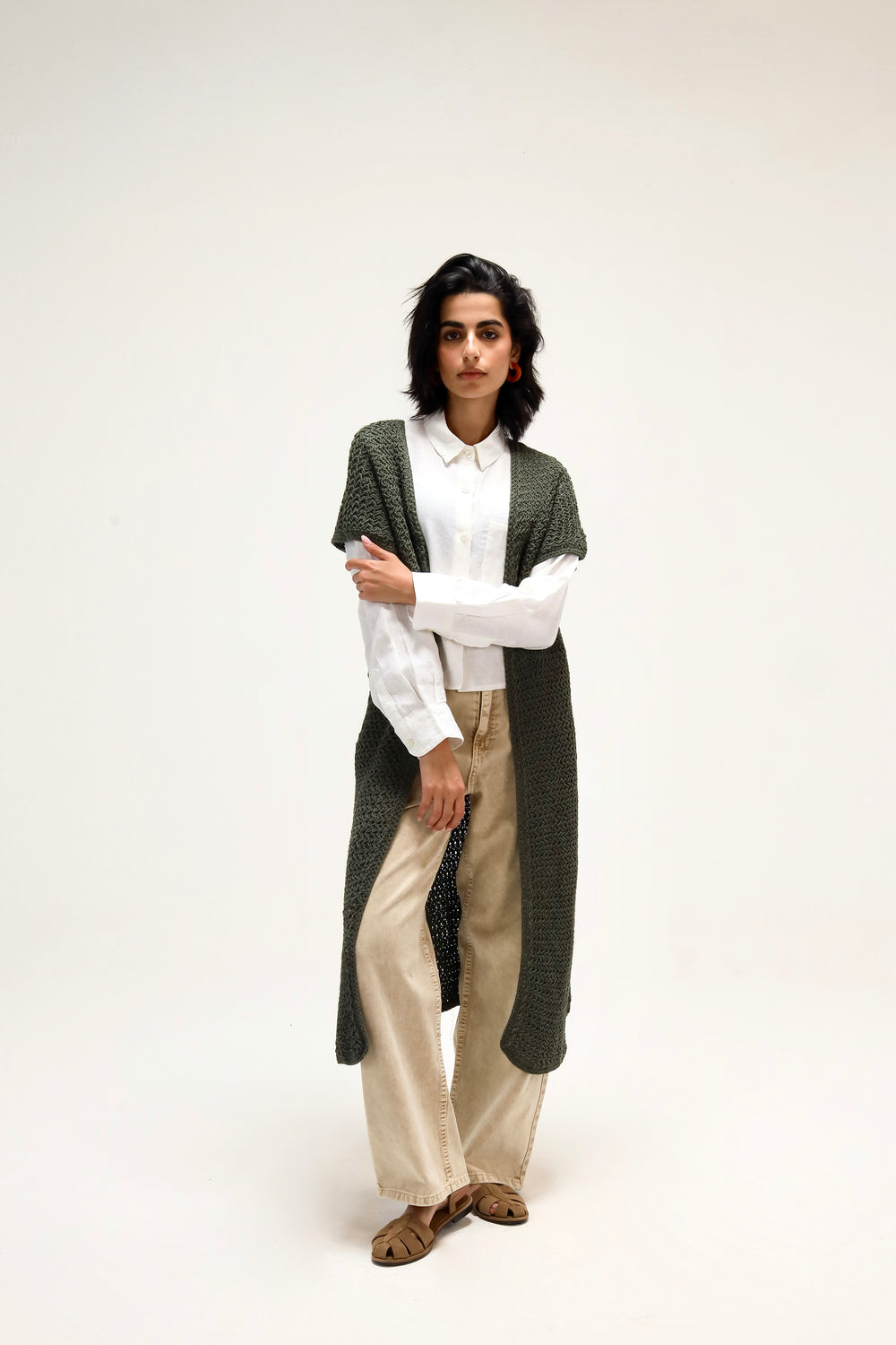 Wide Leg Denim Pants in Beige