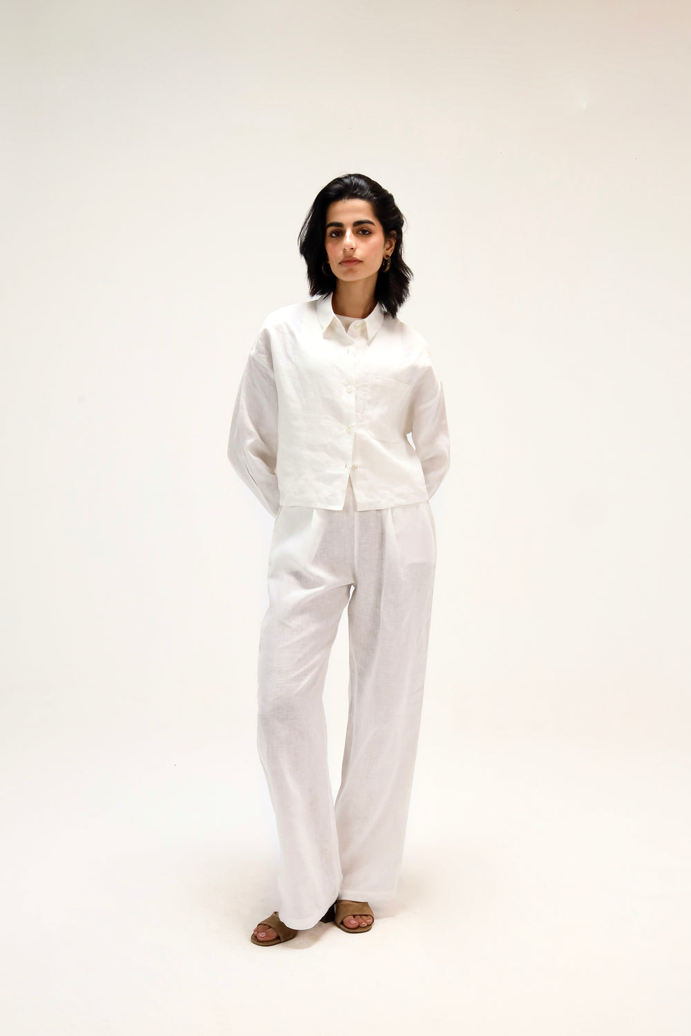 Cropped Linen Shirt in White