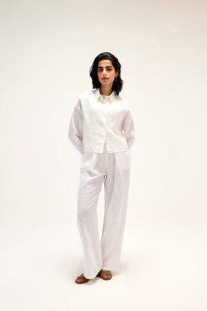 Cropped Linen Shirt in White