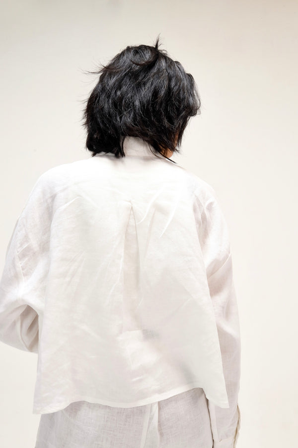 Cropped Linen Shirt in White