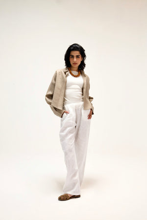 Cropped Linen Shirt in Beige