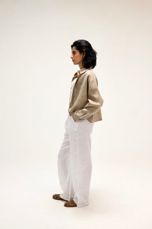 Cropped Linen Shirt in Beige