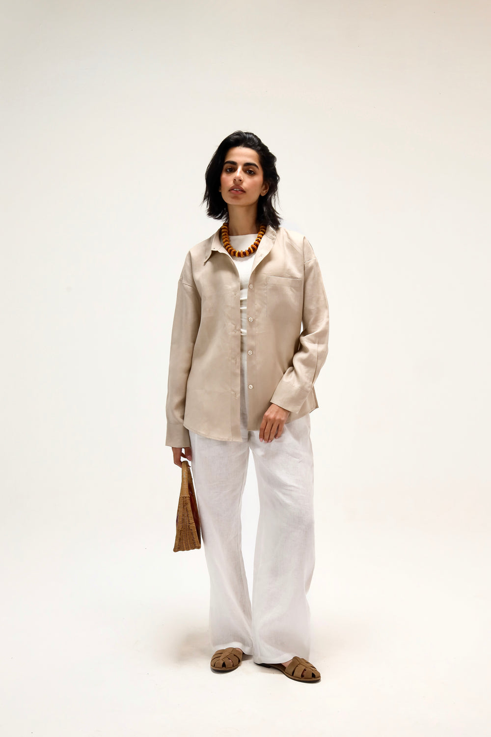 Oversized Linen Shirt in Beige