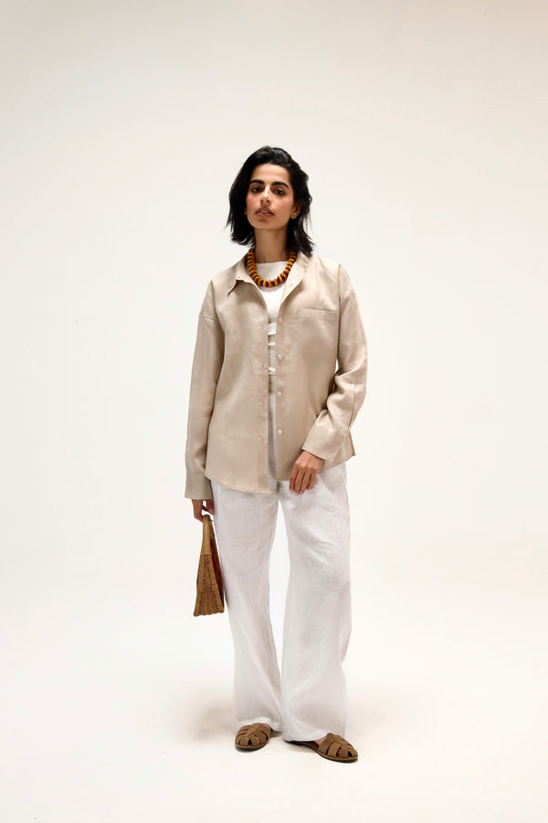 Oversized Linen Shirt in Beige