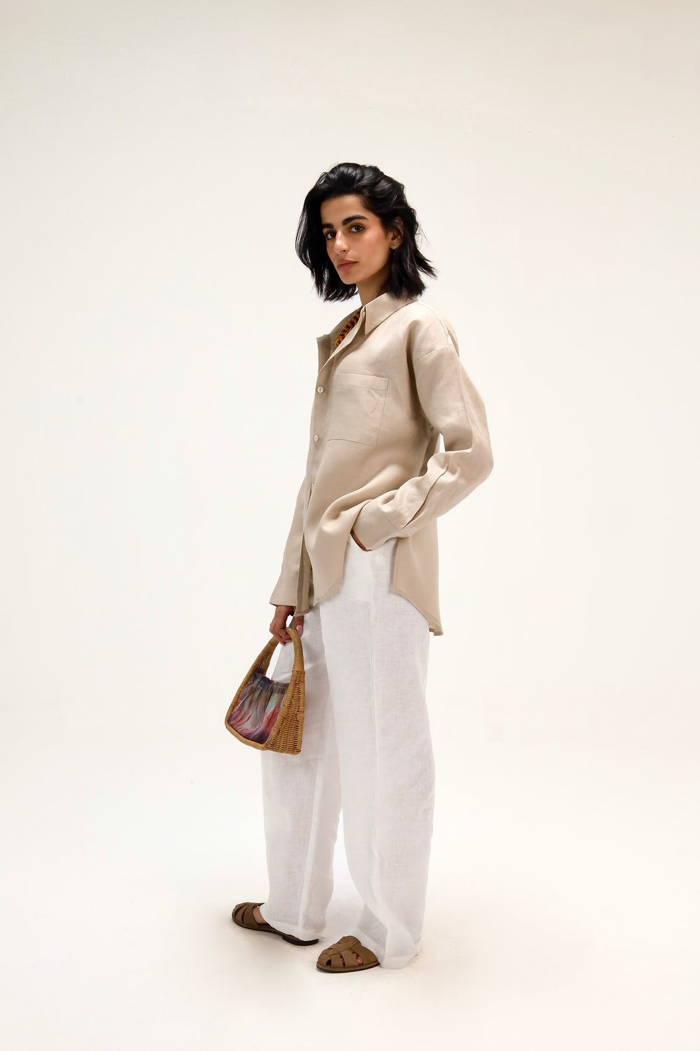 Oversized Linen Shirt in Beige