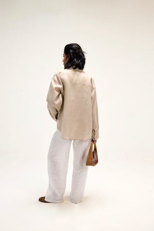Oversized Linen Shirt in Beige