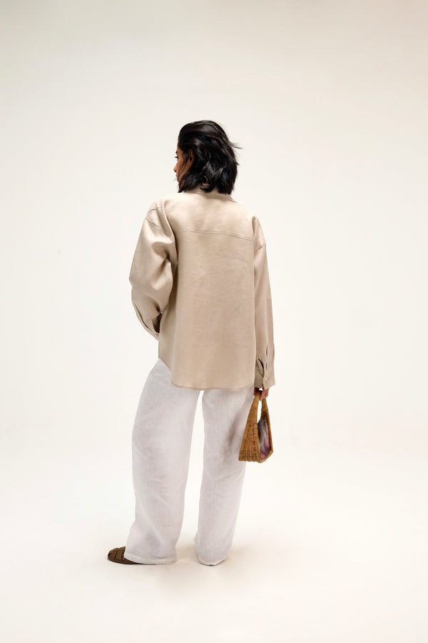 Oversized Linen Shirt in Beige