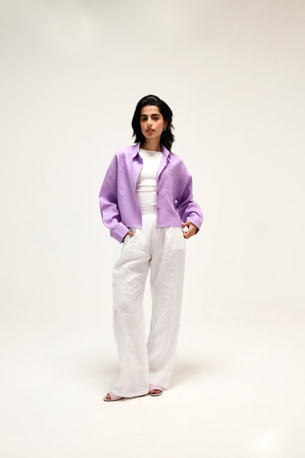 Cropped Linen Shirt in Lilac