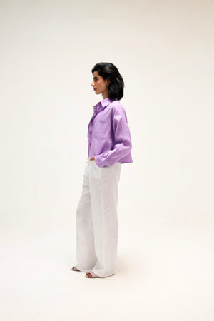 Cropped Linen Shirt in Lilac