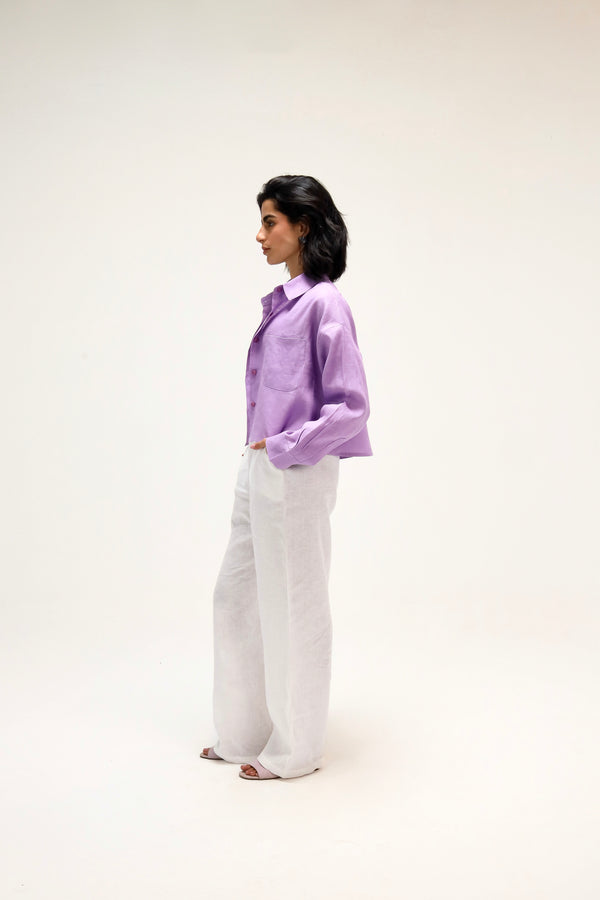 Cropped Linen Shirt in Lilac