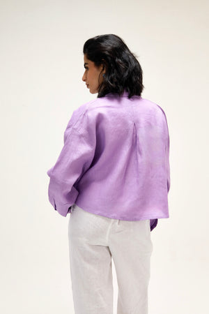 Cropped Linen Shirt in Lilac