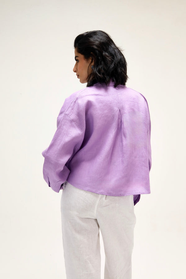 Cropped Linen Shirt in Lilac