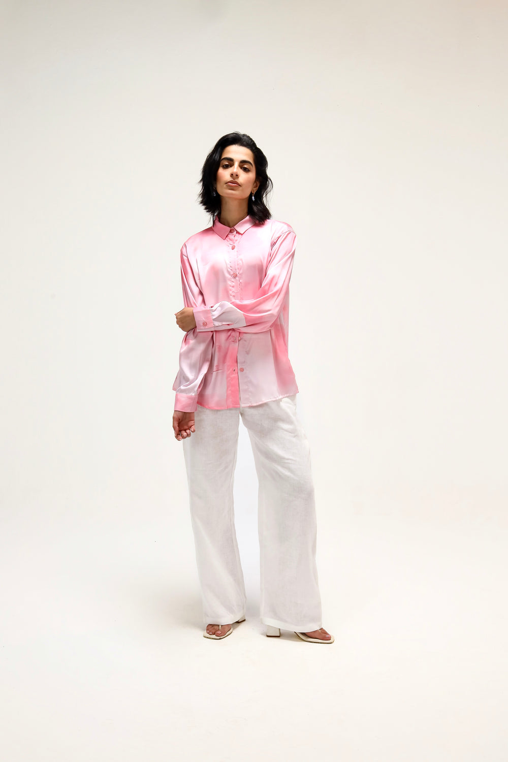 Printed Satin Shirt in Pink