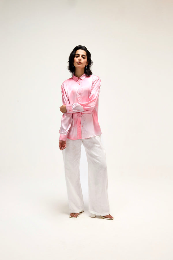 Printed Satin Shirt in Pink