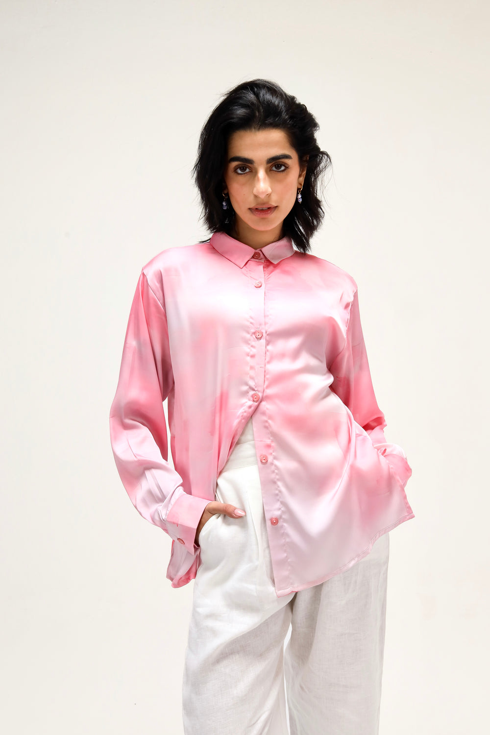 Printed Satin Shirt in Pink