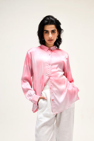 Printed Satin Shirt in Pink