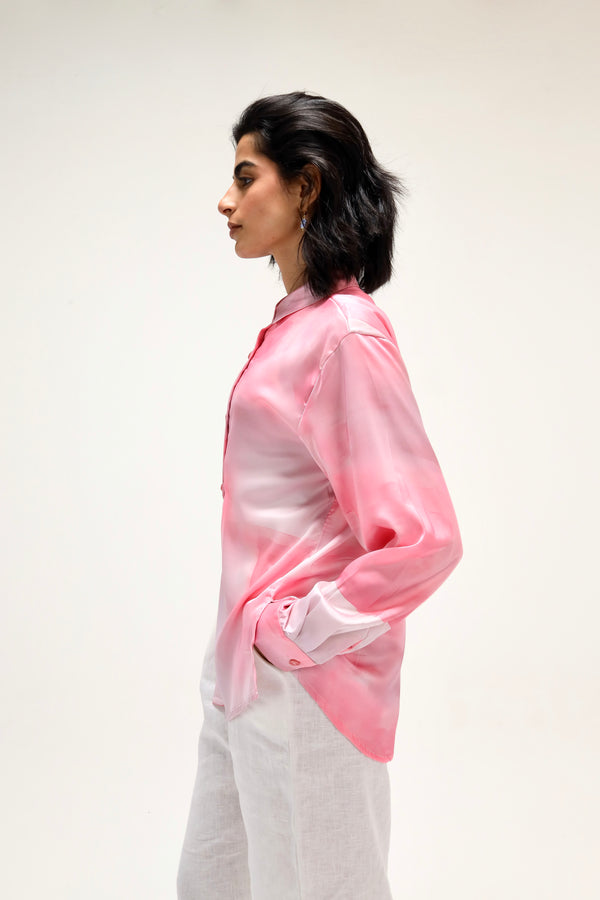 Printed Satin Shirt in Pink