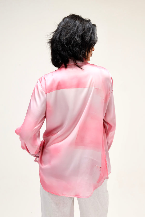 Printed Satin Shirt in Pink