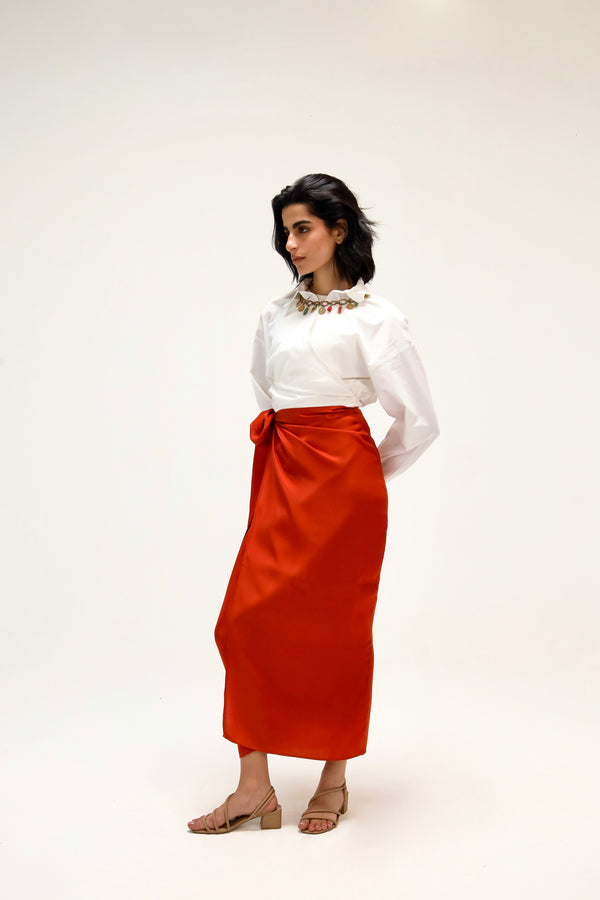 Shimmery Wrap Skirt in Brick