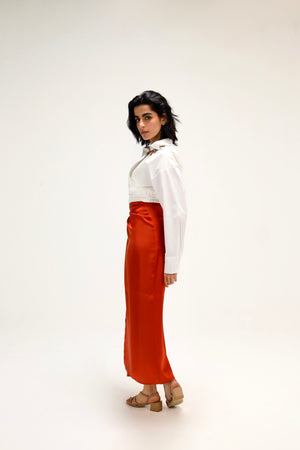 Shimmery Wrap Skirt in Brick