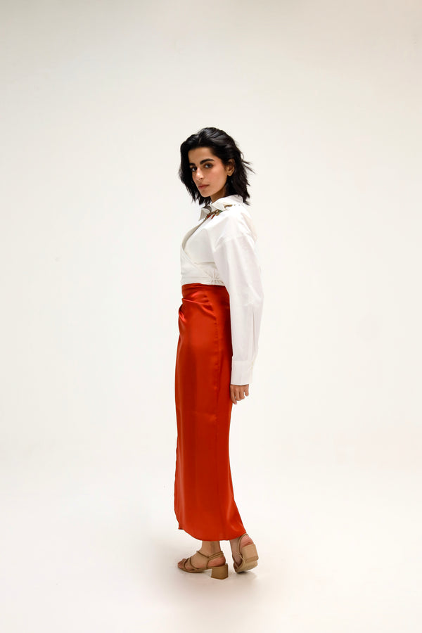 Shimmery Wrap Skirt in Brick