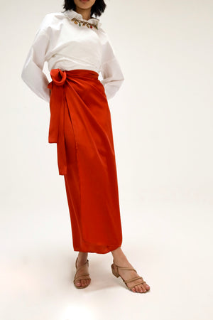 Shimmery Wrap Skirt in Brick