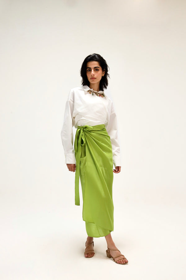 Shimmery Wrap Skirt in Lime