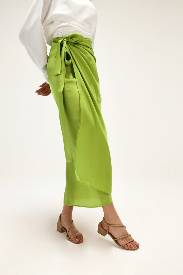 Shimmery Wrap Skirt in Lime