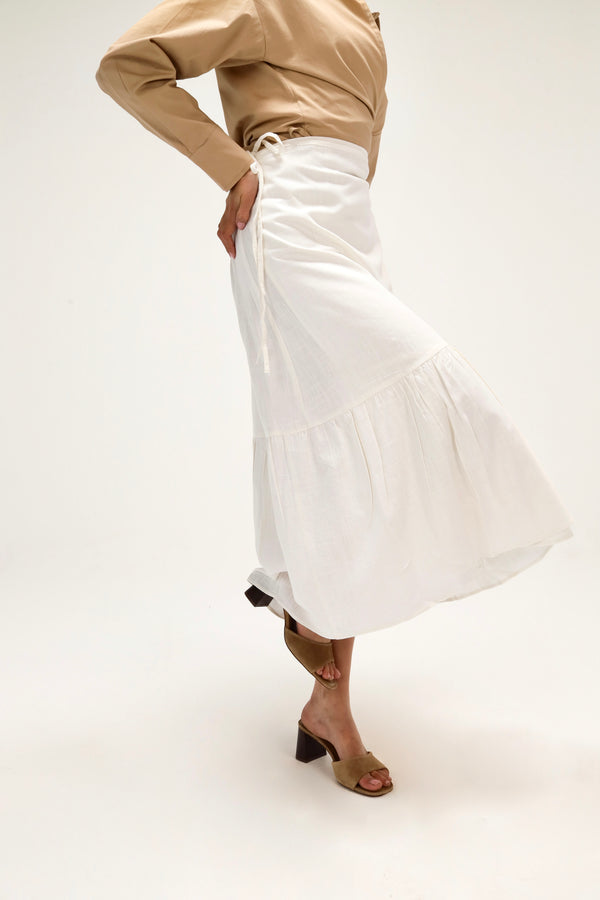 Wrap-Me-Up Linen Skirt in Off White