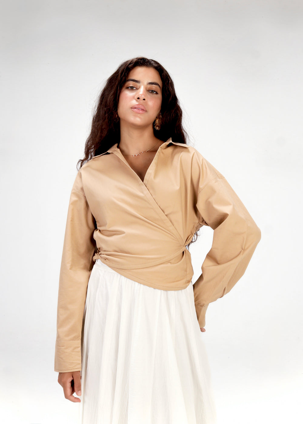 Tied-to-You Cropped Shirt in Beige