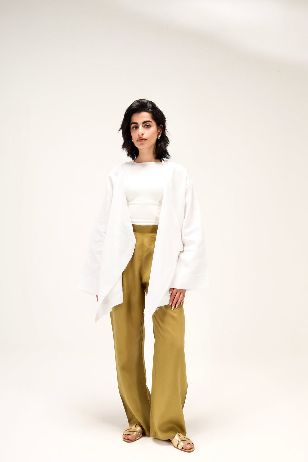 Linen Cargo Pocket Kimono in Off White