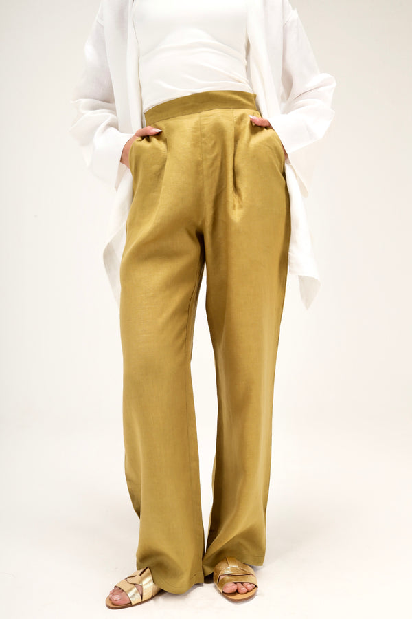 Tapered Linen Pants in Lime