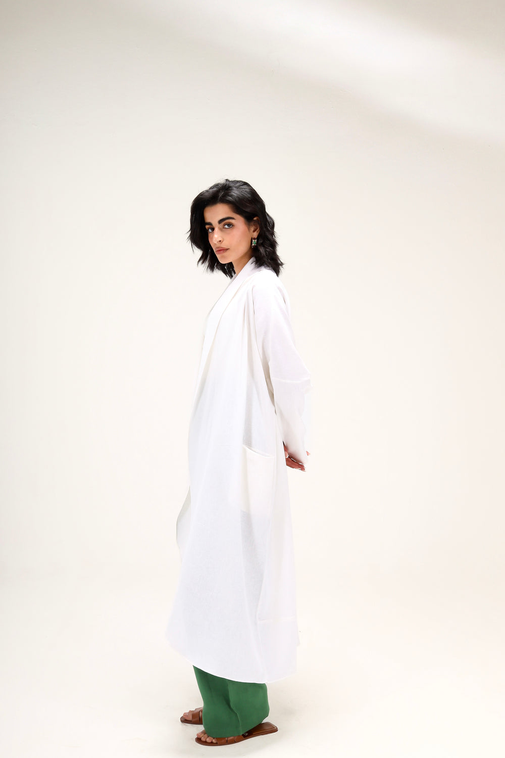 Linen Kimono with Drawstring in Offwhite
