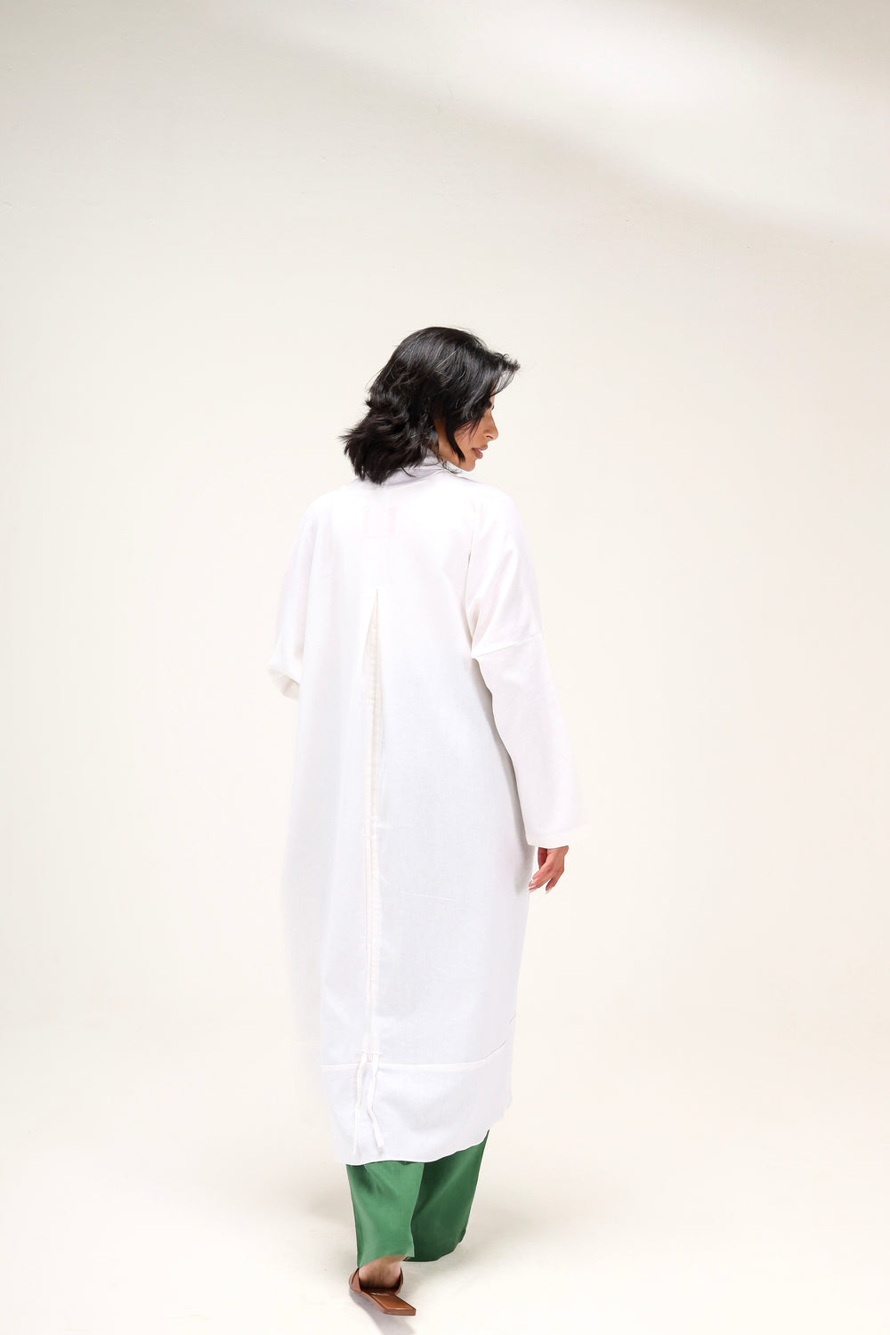 Linen Kimono with Drawstring in Offwhite
