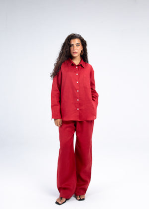Tapered Linen Pants in Red