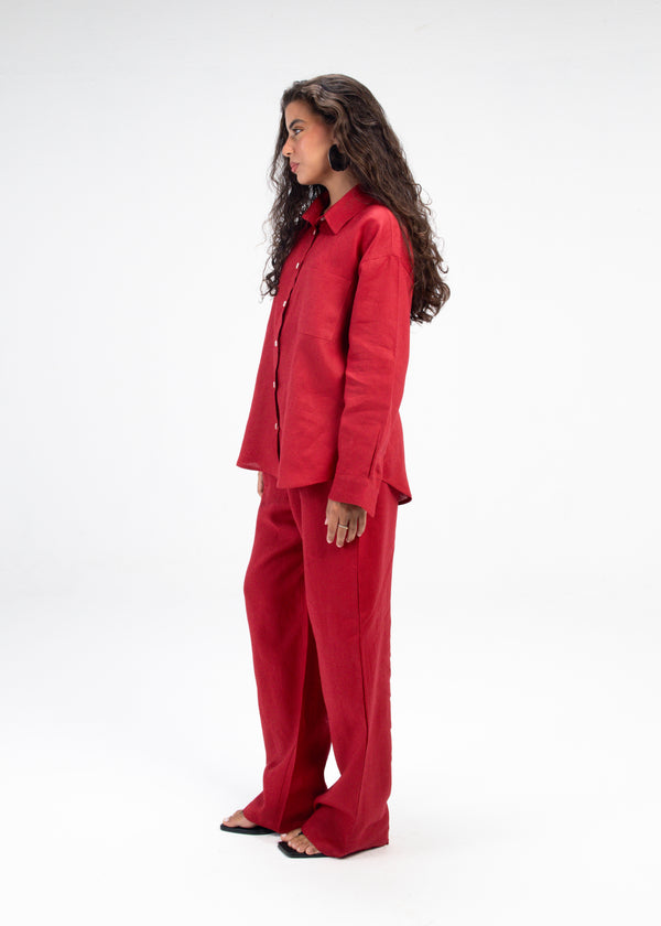 Tapered Linen Pants in Red