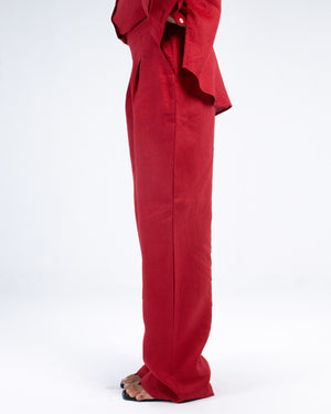 Tapered Linen Pants in Red