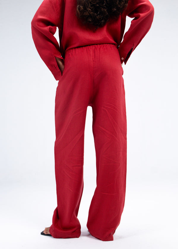 Tapered Linen Pants in Red